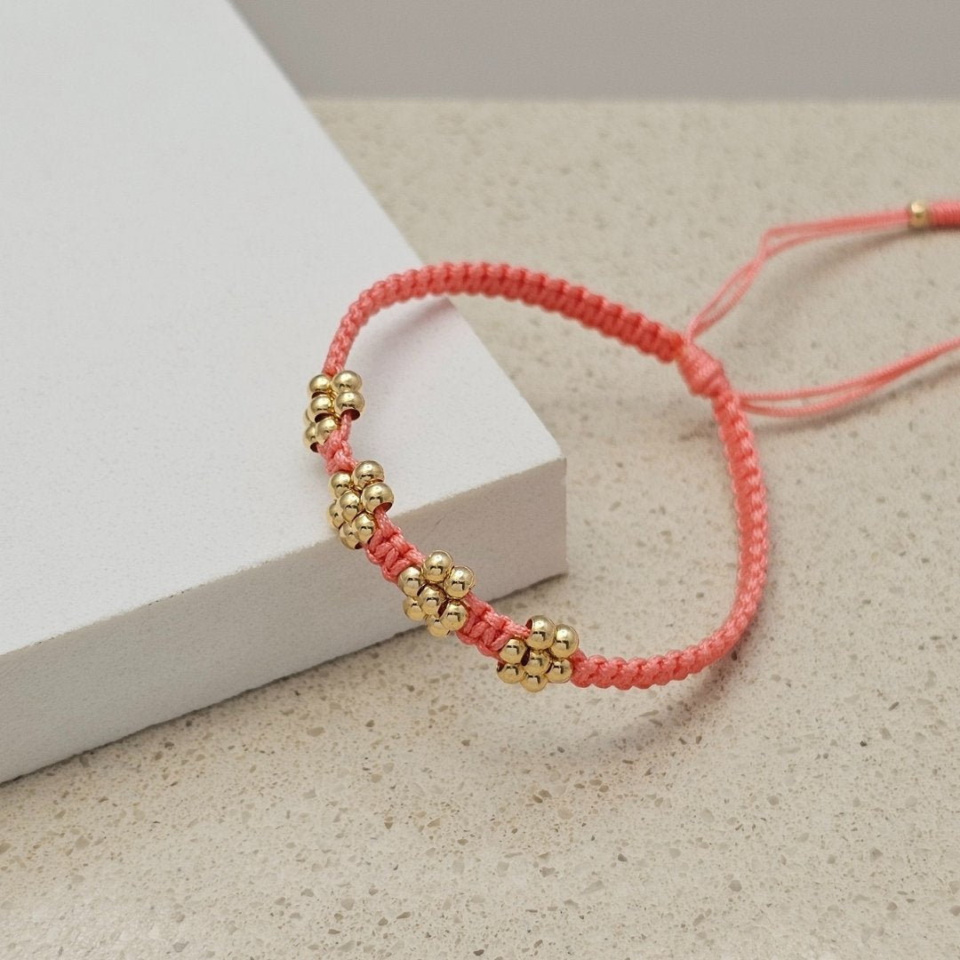 Pulsera Balín en Flor en oro laminado
