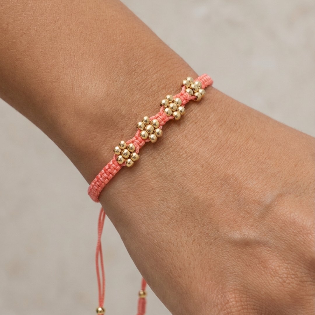 Pulsera Balín en Flor en oro laminado